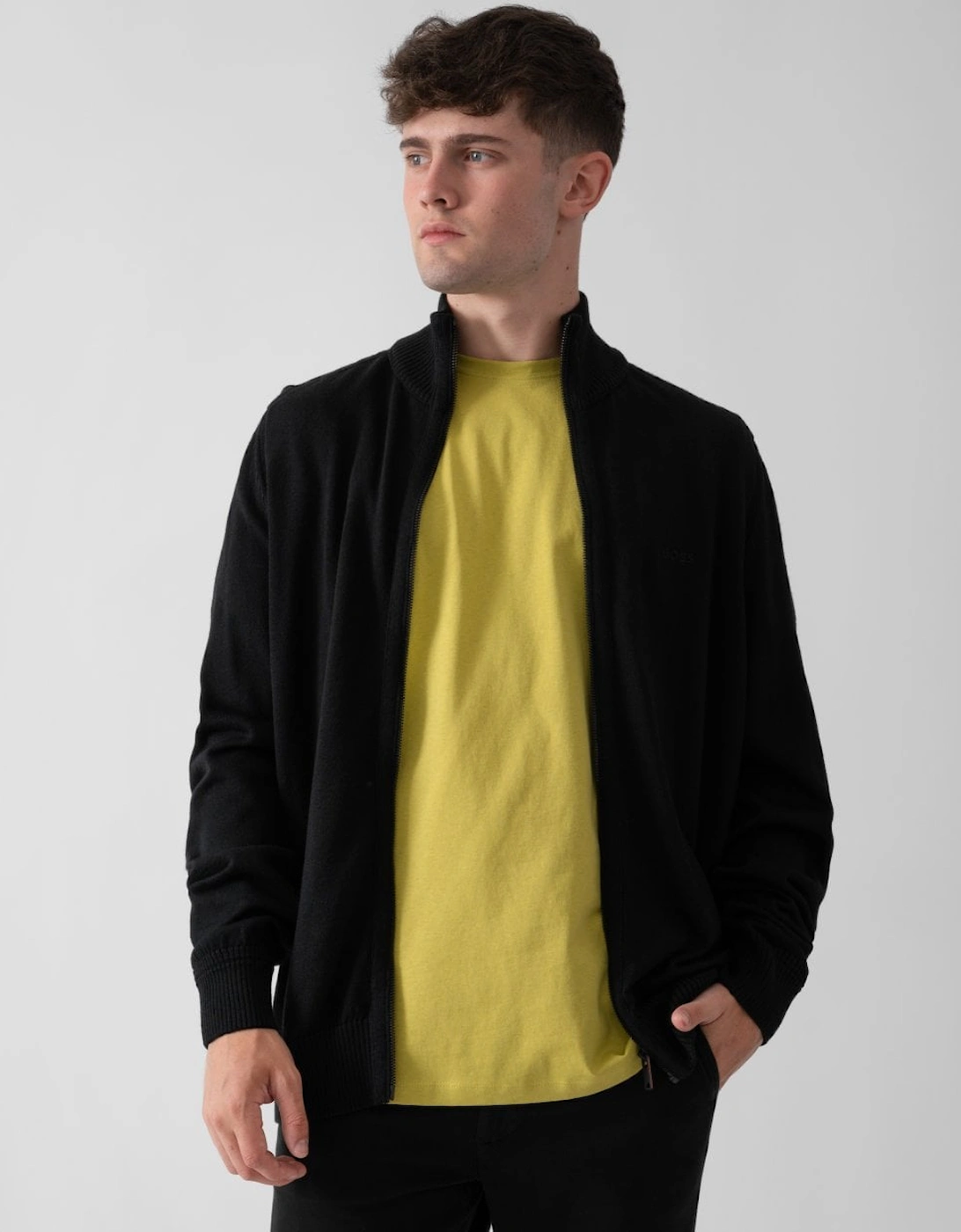 Men's BOSS Orange Avac Mens Full Zip Funnel Neck Jumper - Black 001 - Size: 40