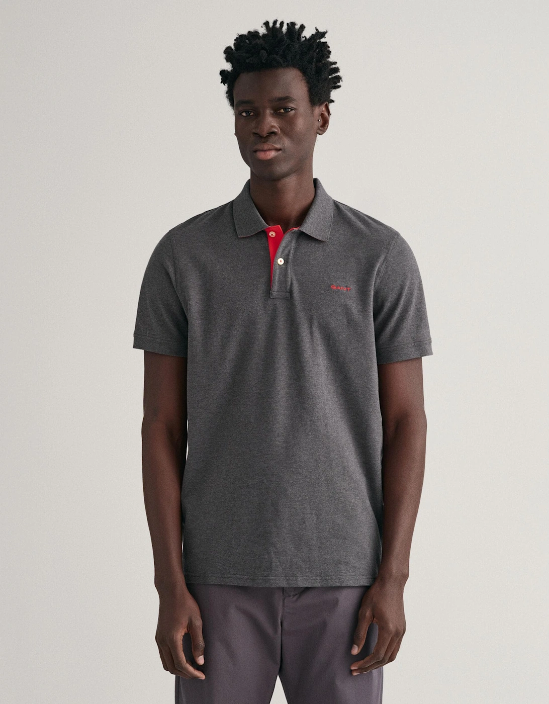 Gant Men's Grey Regular Fit Short Sleeve Contrast Pique Rugger - 95 Anthracite Melange  42 Xl