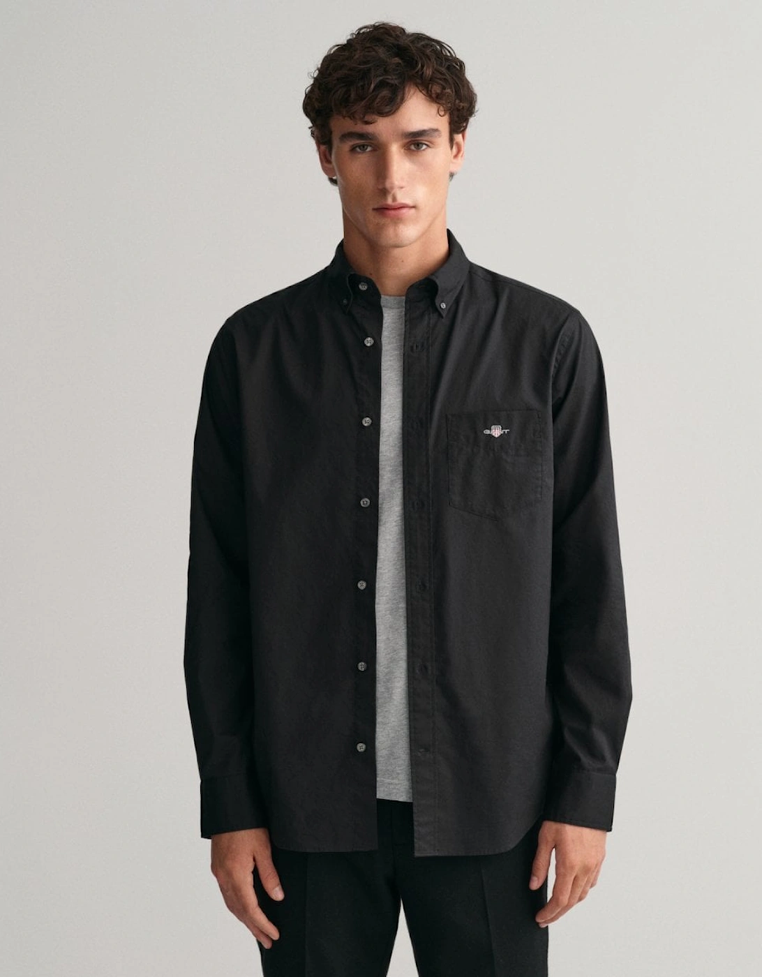 Men's GANT Mens Regular Fit Long Sleeve Poplin Shirt - 5 Black - Size: 40/Regular