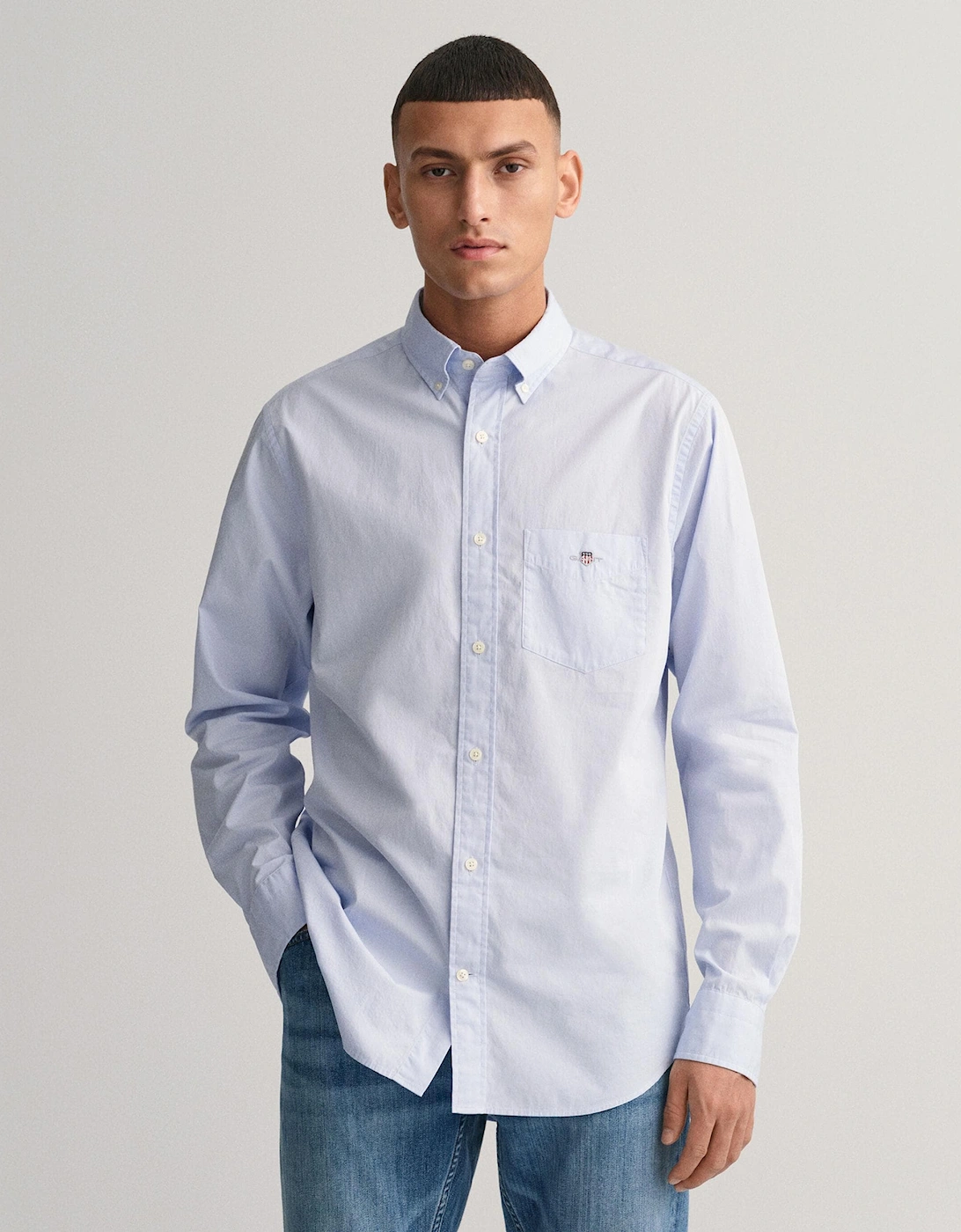 Gant Men's Blue Regular Fit Long Sleeve Poplin Shirt - 455 Light - Size: 44/Regular