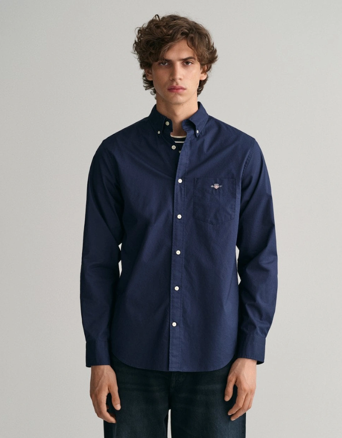 Men's GANT Mens Regular Fit Long Sleeve Poplin Shirt - 410 Marine - Navy - Size: Regular/50