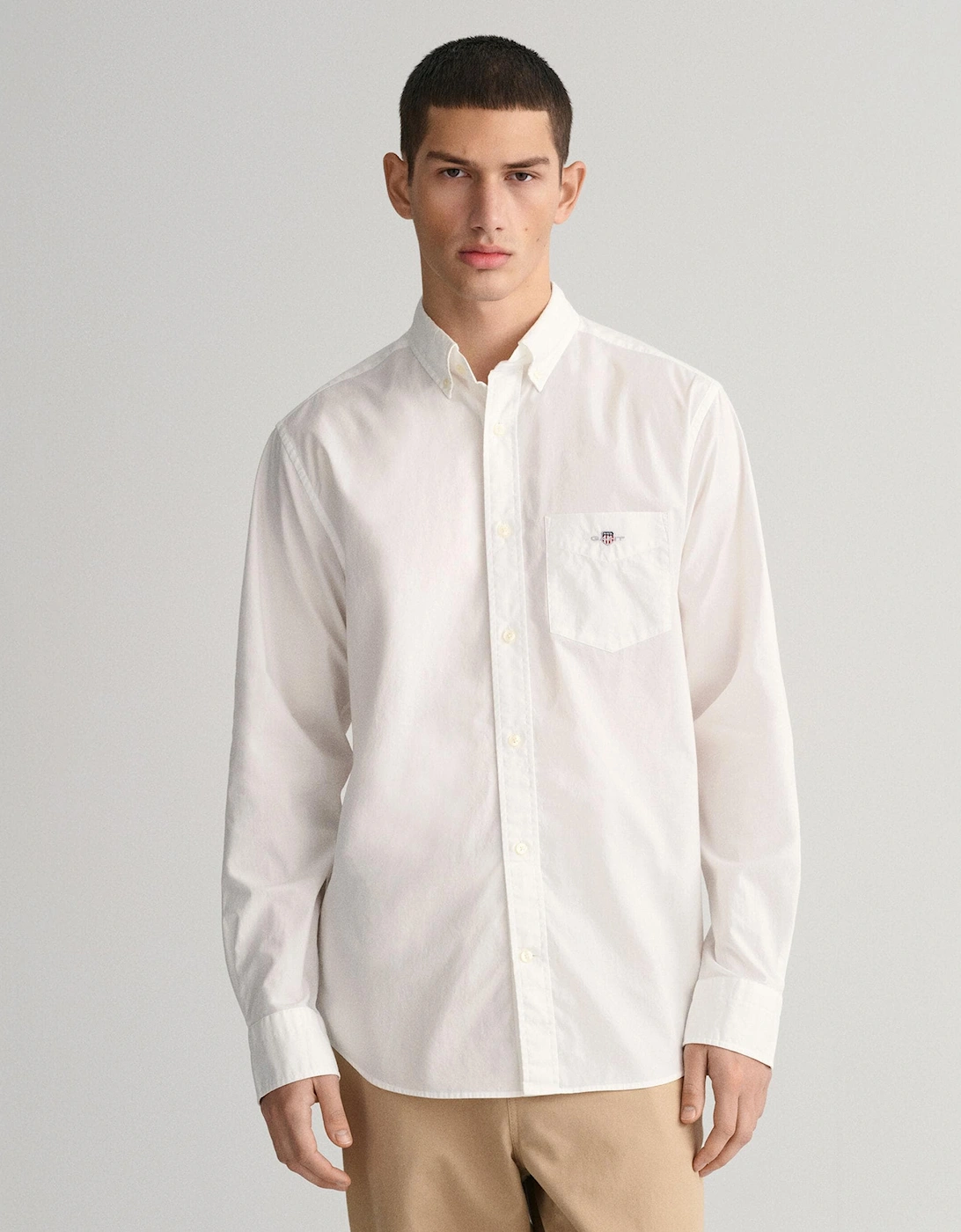Gant Men's White Regular Fit Long Sleeve Poplin Shirt - 110 - Size: 42/Regular