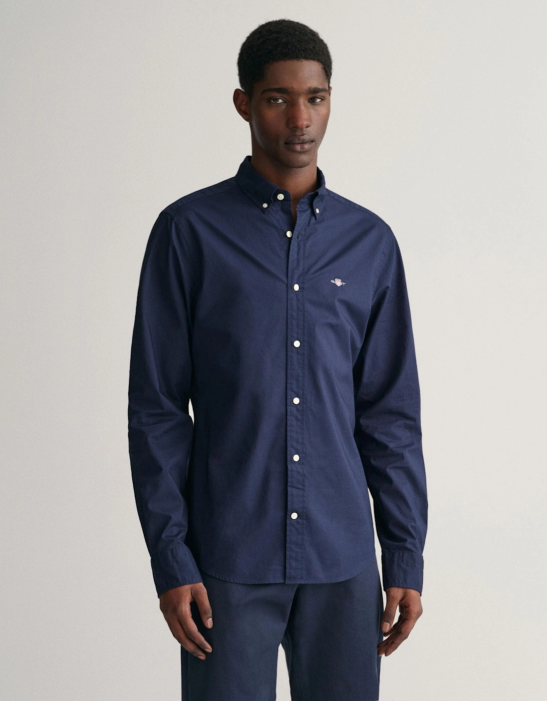 Men's GANT Mens Slim Fit Long Sleeve Poplin Shirt - 410 Marine - Navy - Size: 42/Regular