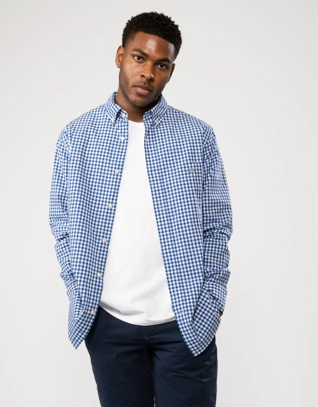Mens Regular Fit Long Sleeve Poplin Gingham Shirt, 6 of 5