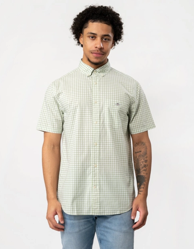 Mens Regular Fit Short Sleeve Poplin Gingham Shirt