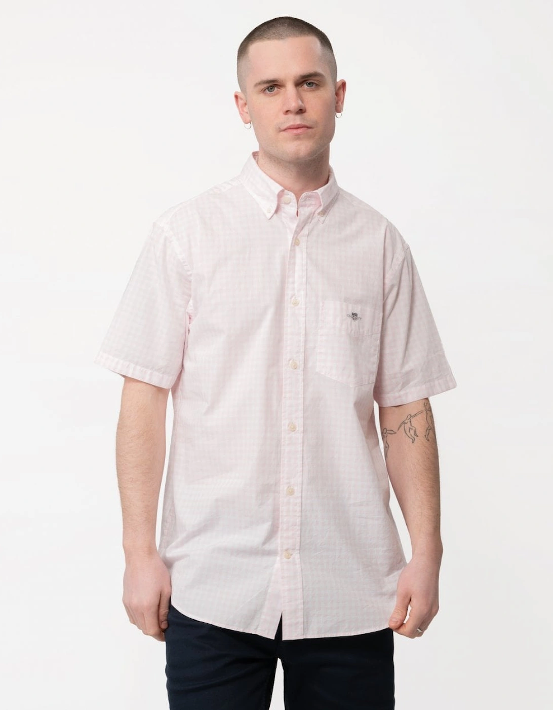 Men's GANT Mens Regular Fit Short Sleeve Poplin Gingham Shirt - 662 Light Pink - Size: 44/Regular