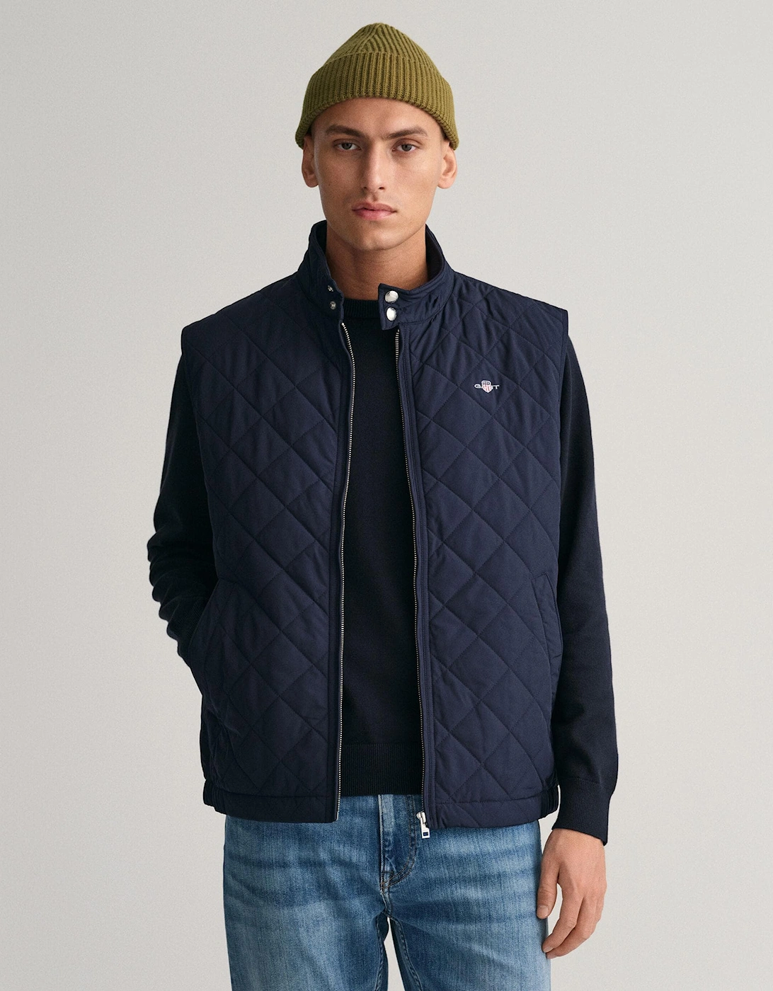 Gant Men's Navy Quilted Windcheater Vest - 433 Evening Blue  46/Regular Xxxl