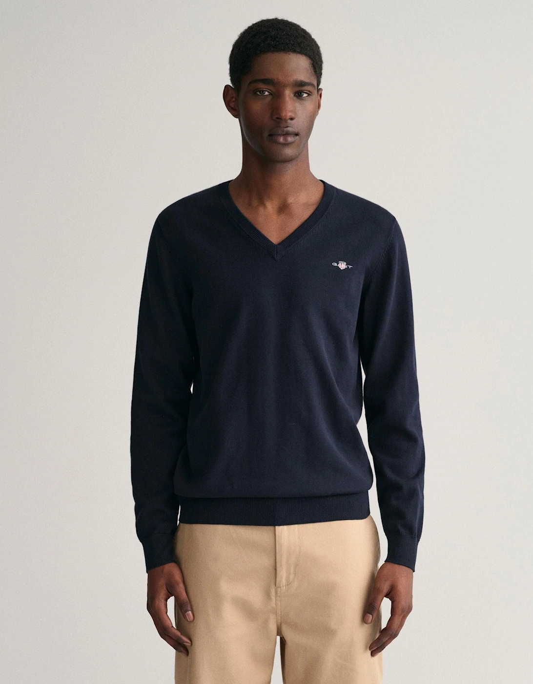 Gant Men's Navy Classic Cotton V-Neck Jumper - 433 Evening Blue  44 Xxl