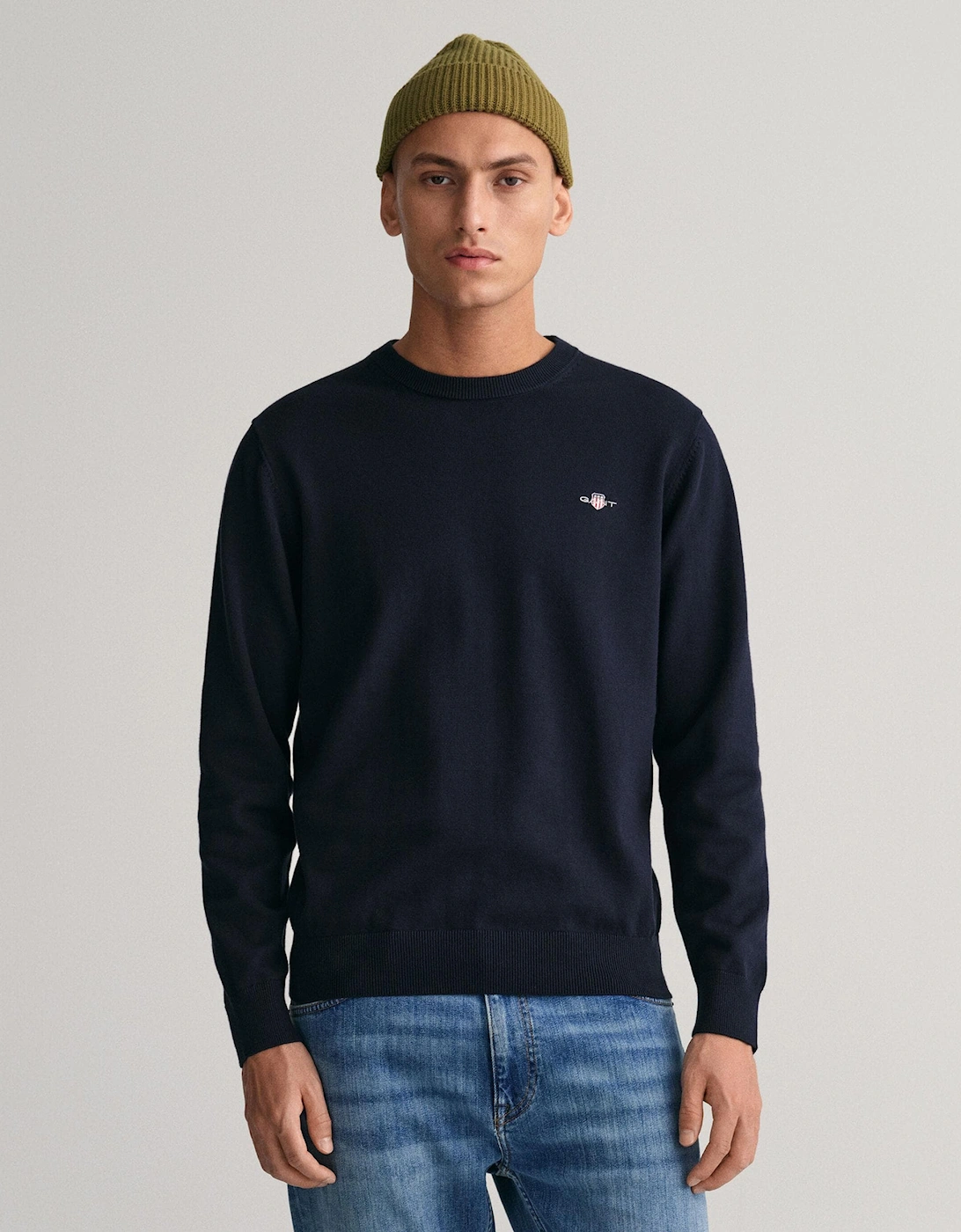 Gant Men's Navy Classic Cotton Crew Neck Jumper - 433 Evening Blue  46 Xxxl