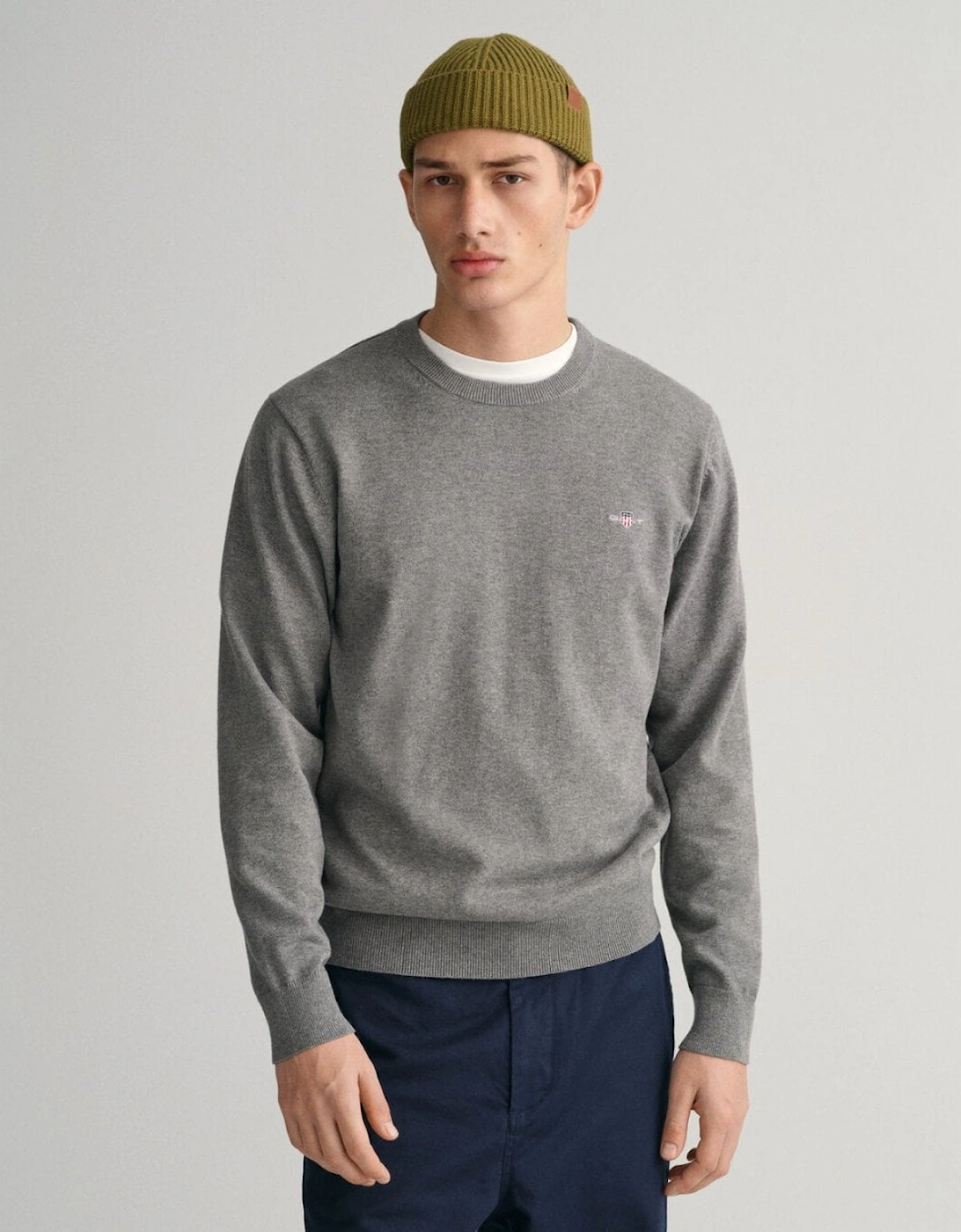 Gant Men's Grey Classic Cotton Crew Neck Jumper - 92 Dark Melange  42 Xl