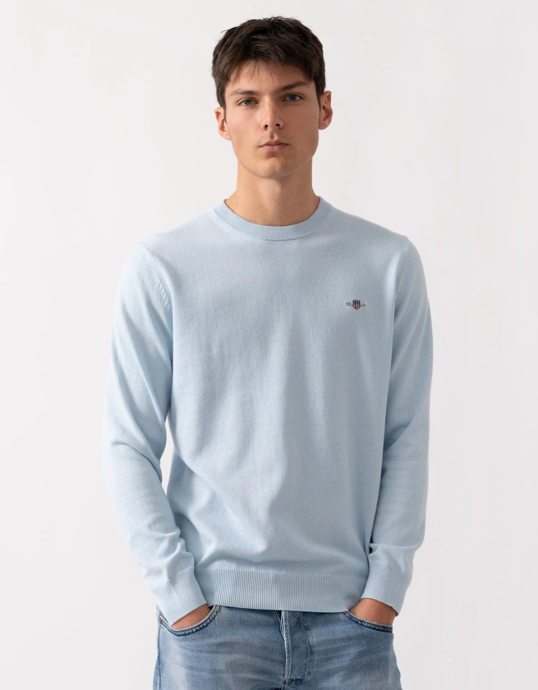 Gant Men's Blue Classic Cotton Crew Neck Jumper - 457 Fresh - Size: 38