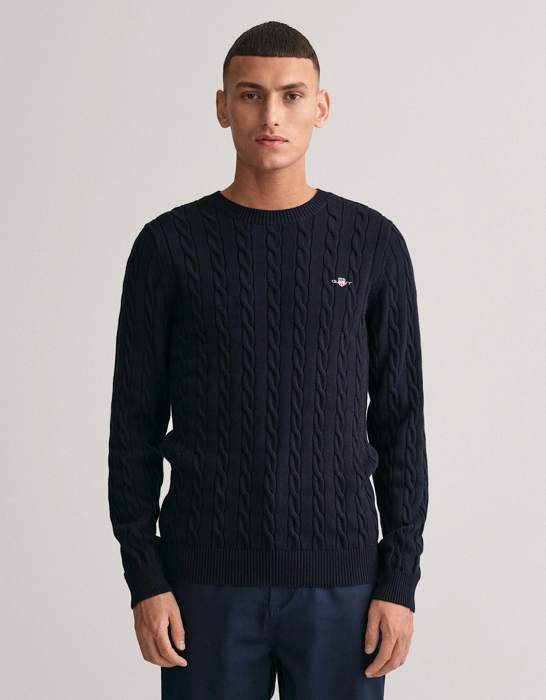 Mens Cotton Cable Knit Crew Neck Jumper, 5 of 4