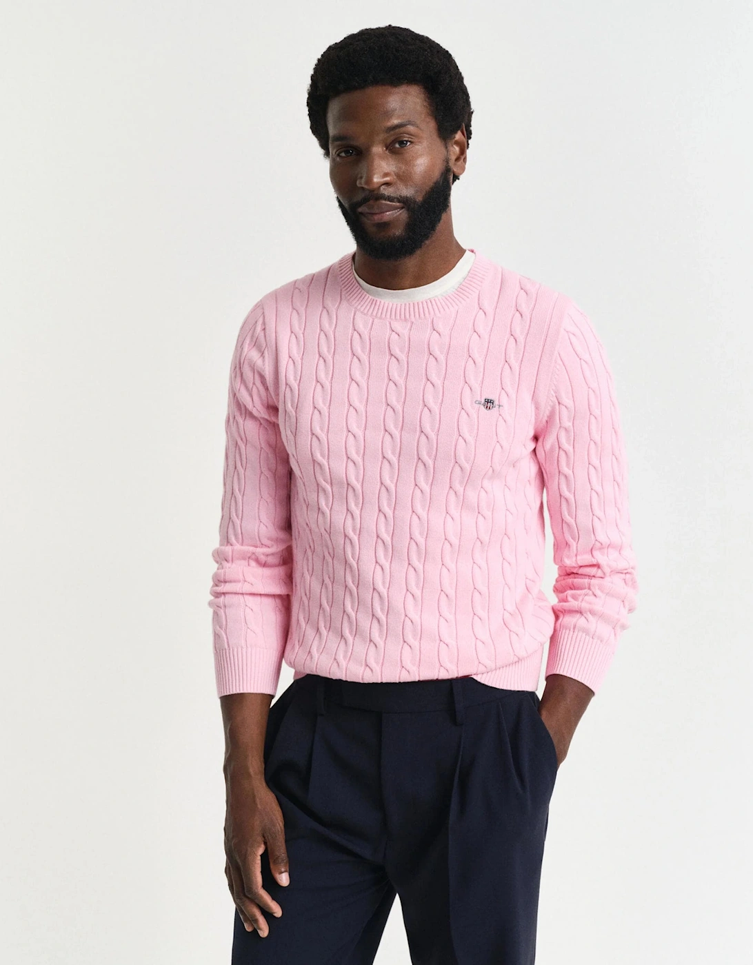 Mens Cotton Cable Knit Crew Neck Jumper, 5 of 4