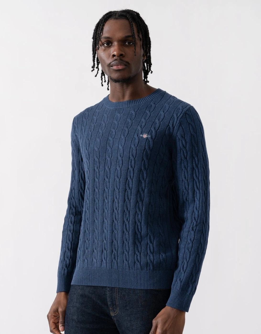 Mens Cotton Cable Knit Crew Neck Jumper, 5 of 4
