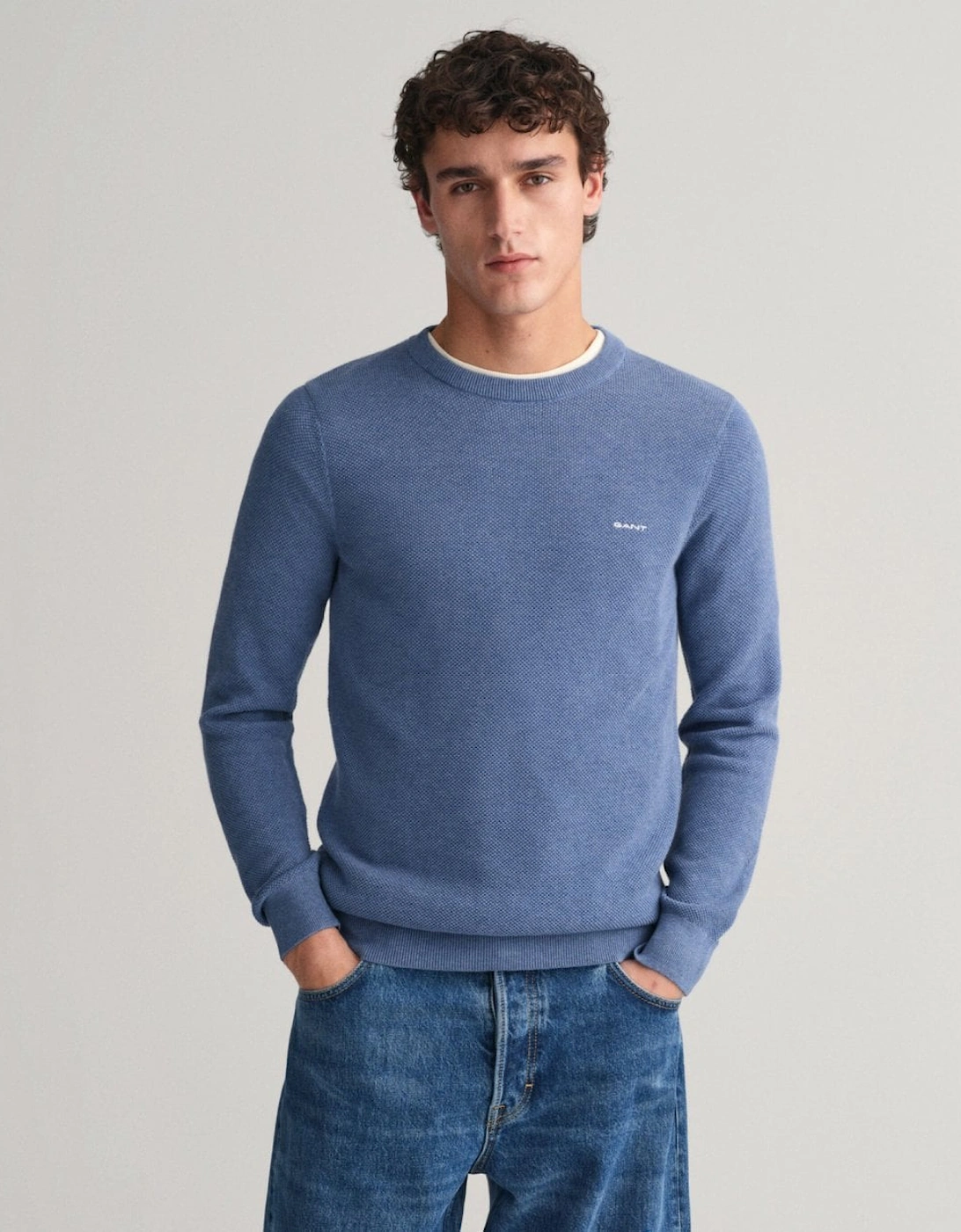Mens Cotton Pique Crew Neck Jumper, 6 of 5