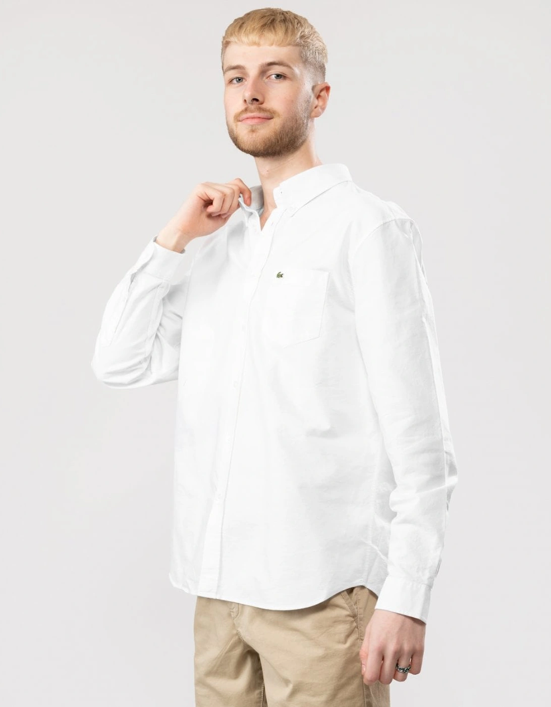 Lacoste Men's White Casual Long Sleeve Woven Shirt - 001 - Size 42/Regular