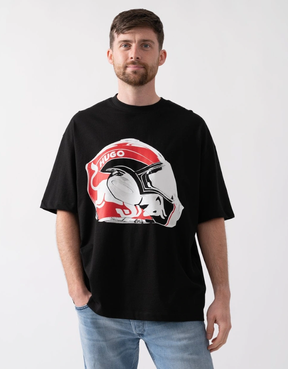 Men's HUGO x RB Dit Mens T-Shirt with Red Bull Graphic Print - Black - Size: 40