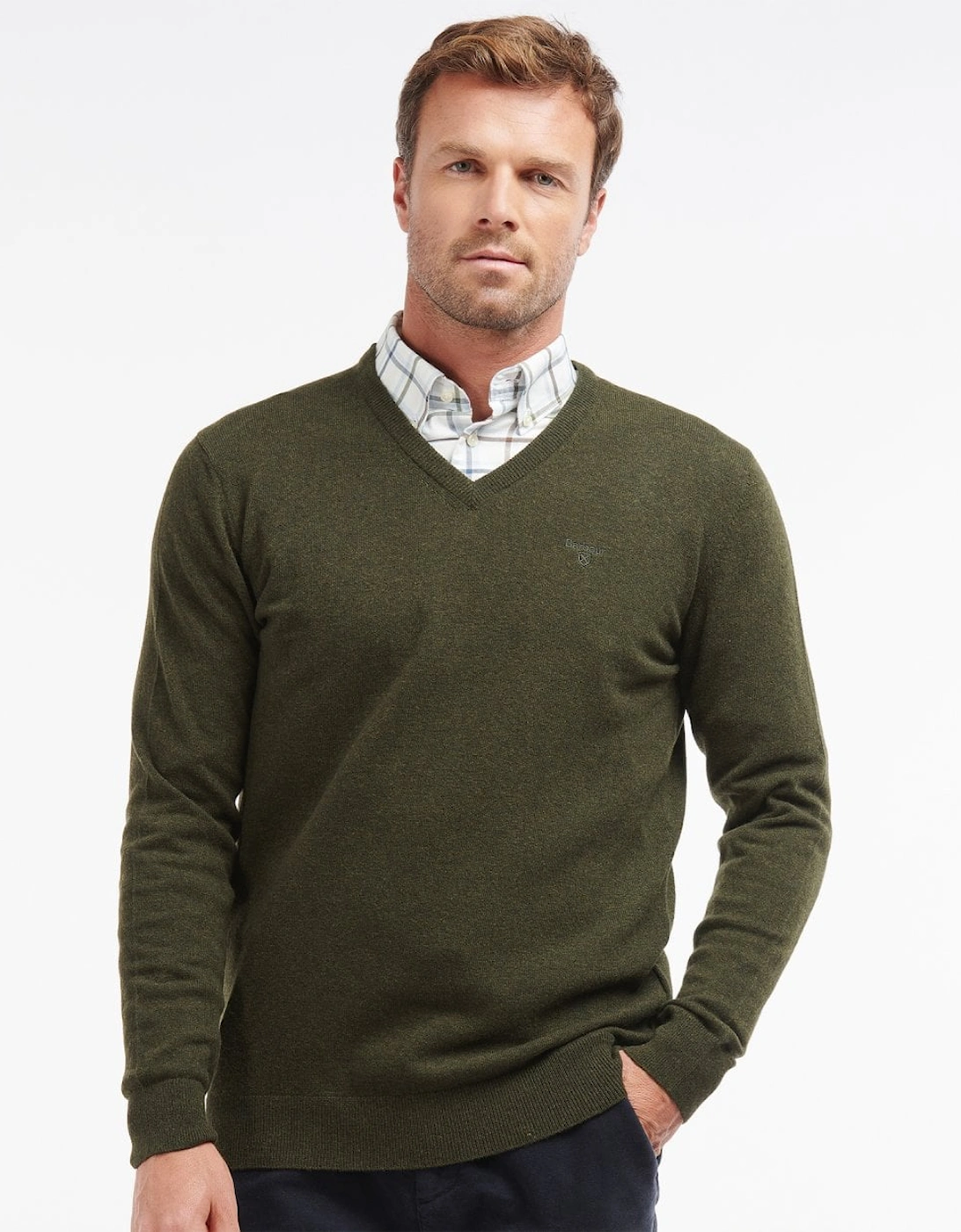 Essential Lambswool Mens V-Neck Jumper - Seaweed, 8 of 7