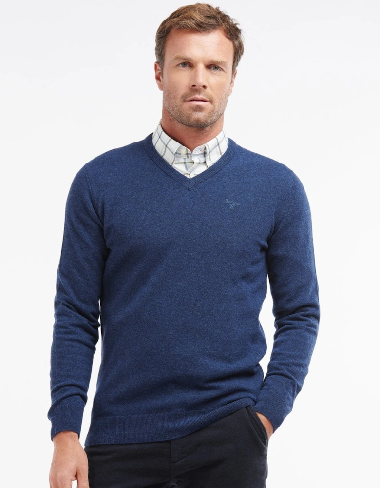 Essential Lambswool Mens V-Neck Jumper - Deep Blue