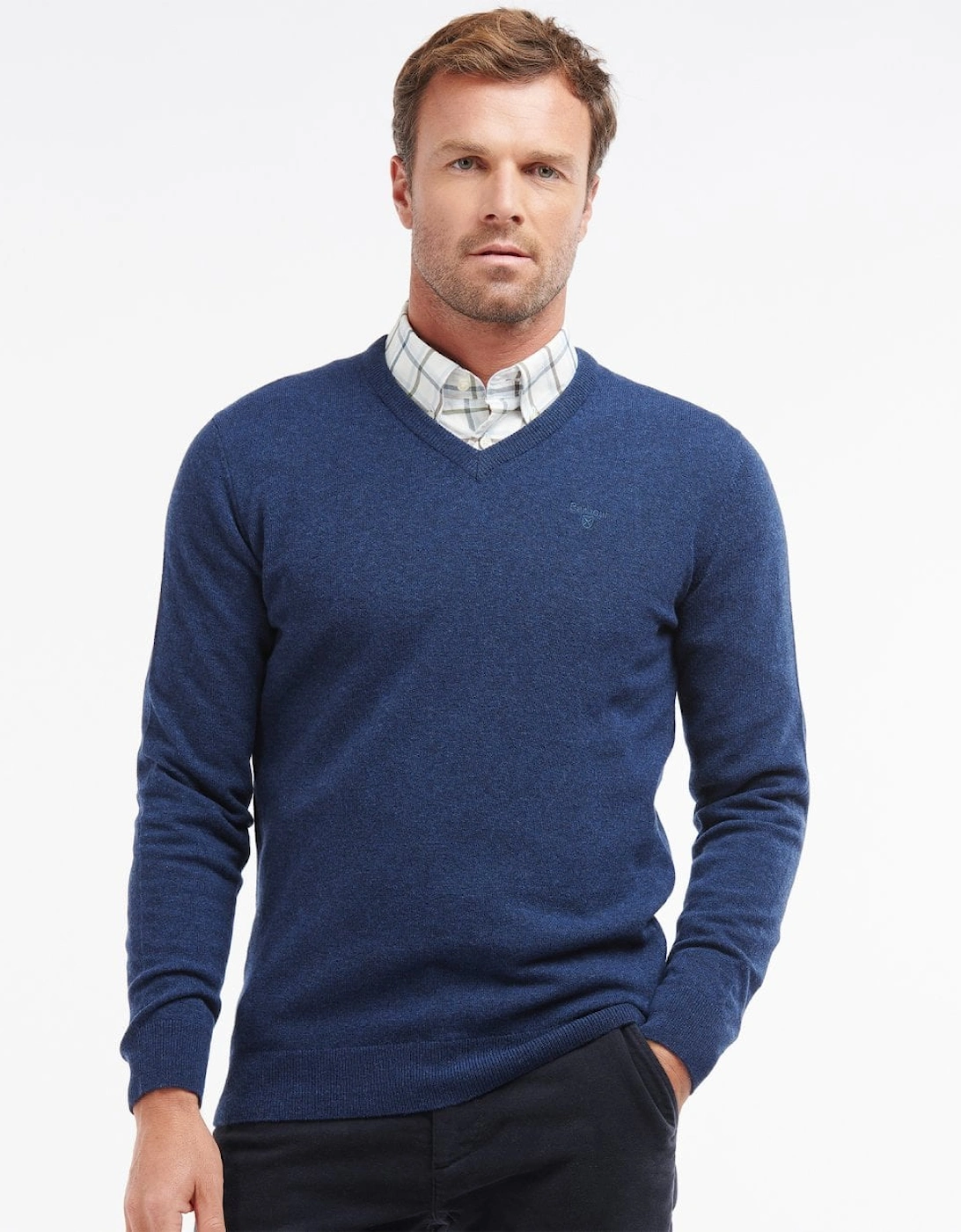 Essential Lambswool Mens V-Neck Jumper - Deep Blue, 8 of 7
