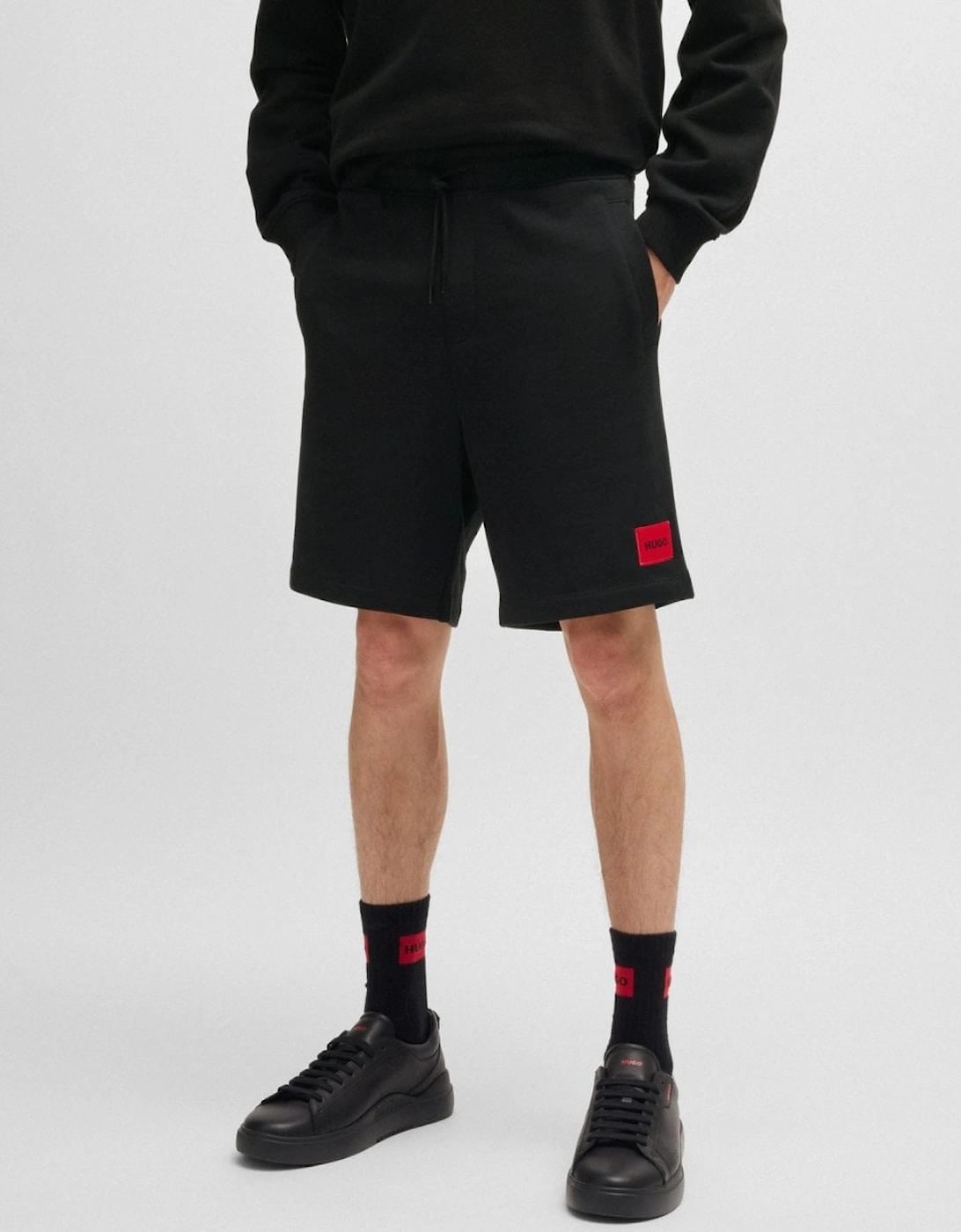 Men's HUGO Diz222 Mens Cotton Terry Shorts with Logo Label - Black 001 - Size: 33/32/32