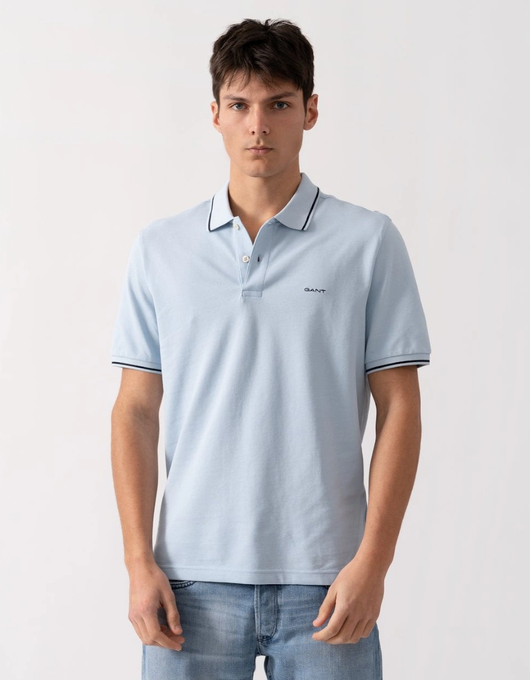 Gant Men's Blue Short Sleeve Tipping Pique Polo - : 40/Regular L