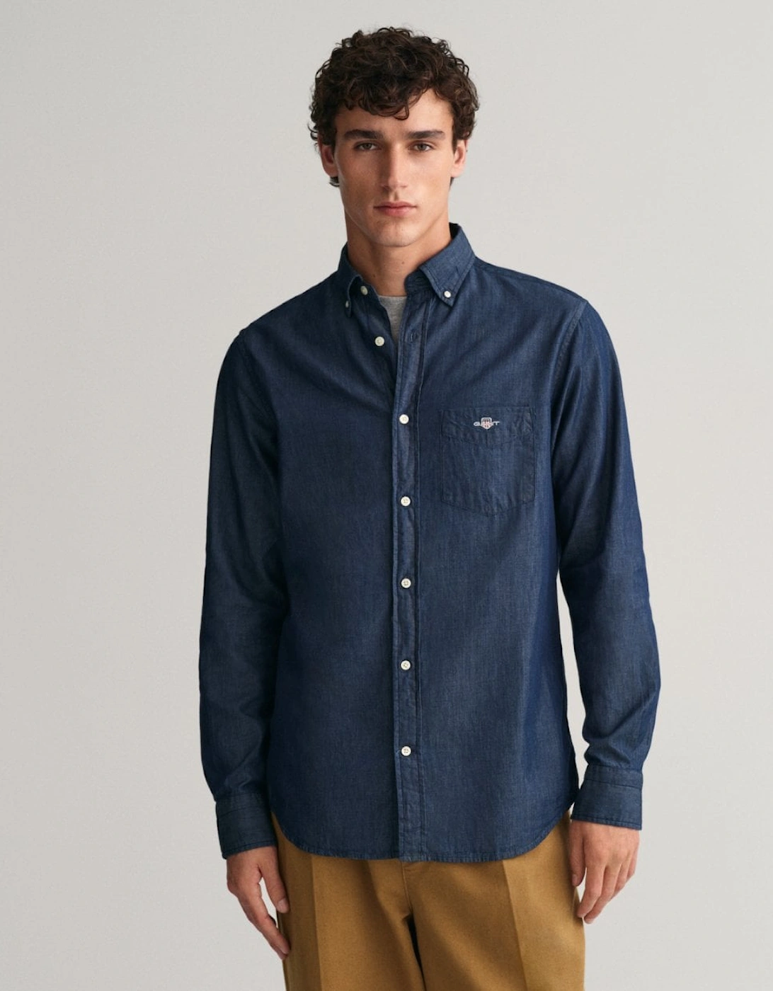 Mens Regular Fit Indigo Shirt - 989 Dark Indigo, 4 of 3
