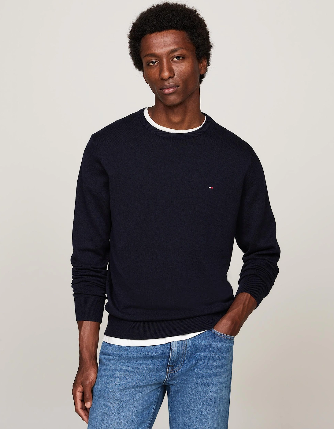 Tommy Hilfiger Men's Blue/Black Core Essential Cotton Crew Sweatshirt - Desert Sky - Size 40