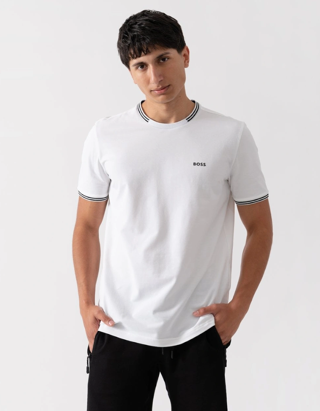 BOSS Green Taul Mens Stretch-Cotton T-Shirt with Stripes and Logo, 8 of 7