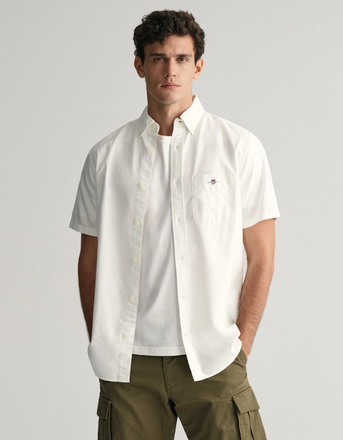 Men's GANT Mens Regular Fit Short Sleeve Oxford Shirt - 110 White - Size: 44/Regular