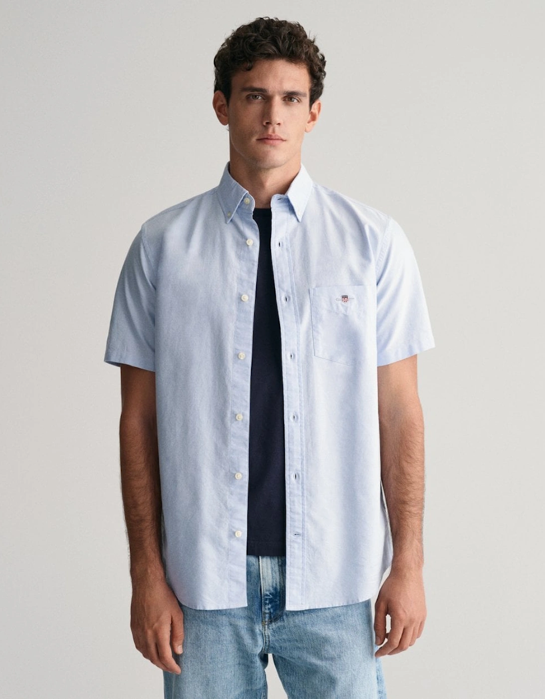 Men's GANT Mens Regular Fit Short Sleeve Oxford Shirt - 455 Light Blue - Size: 42/Regular