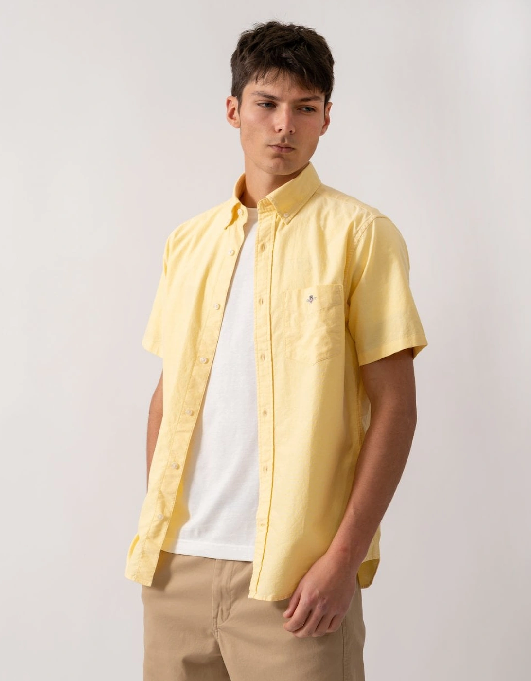 Men's GANT Mens Regular Fit Short Sleeve Oxford Shirt - 714 Banana Yellow - Size: 42/Regular