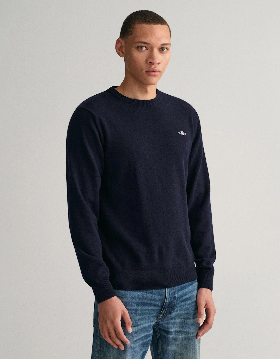Gant Men's Navy Superfine Lambswool Crew Neck Jumper - : 46/Regular Xxxl