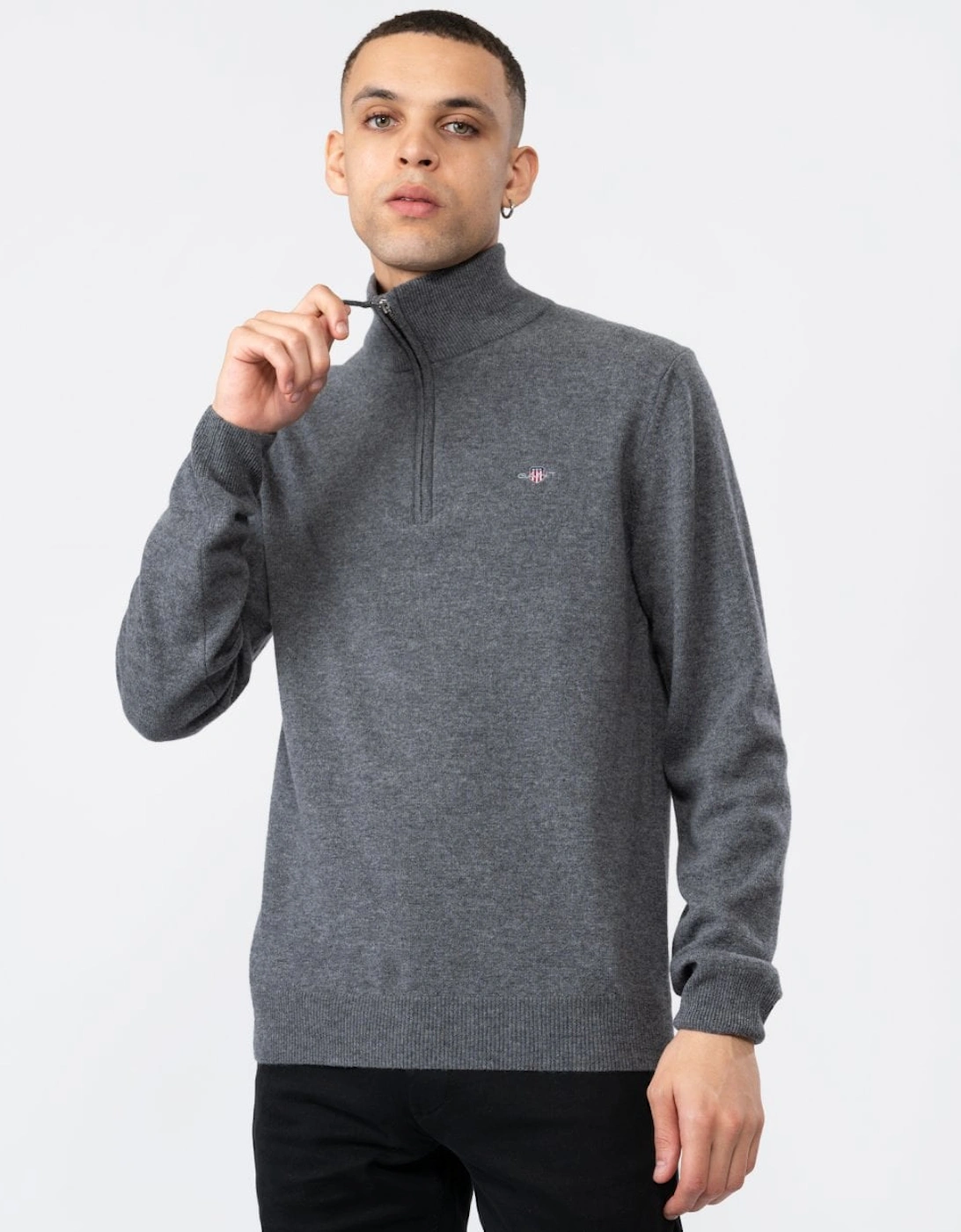 Men's GANT Mens Superfine Lambswool Half Zip Cardigan - 90 Charcoal Melange - Grey - Size: XL