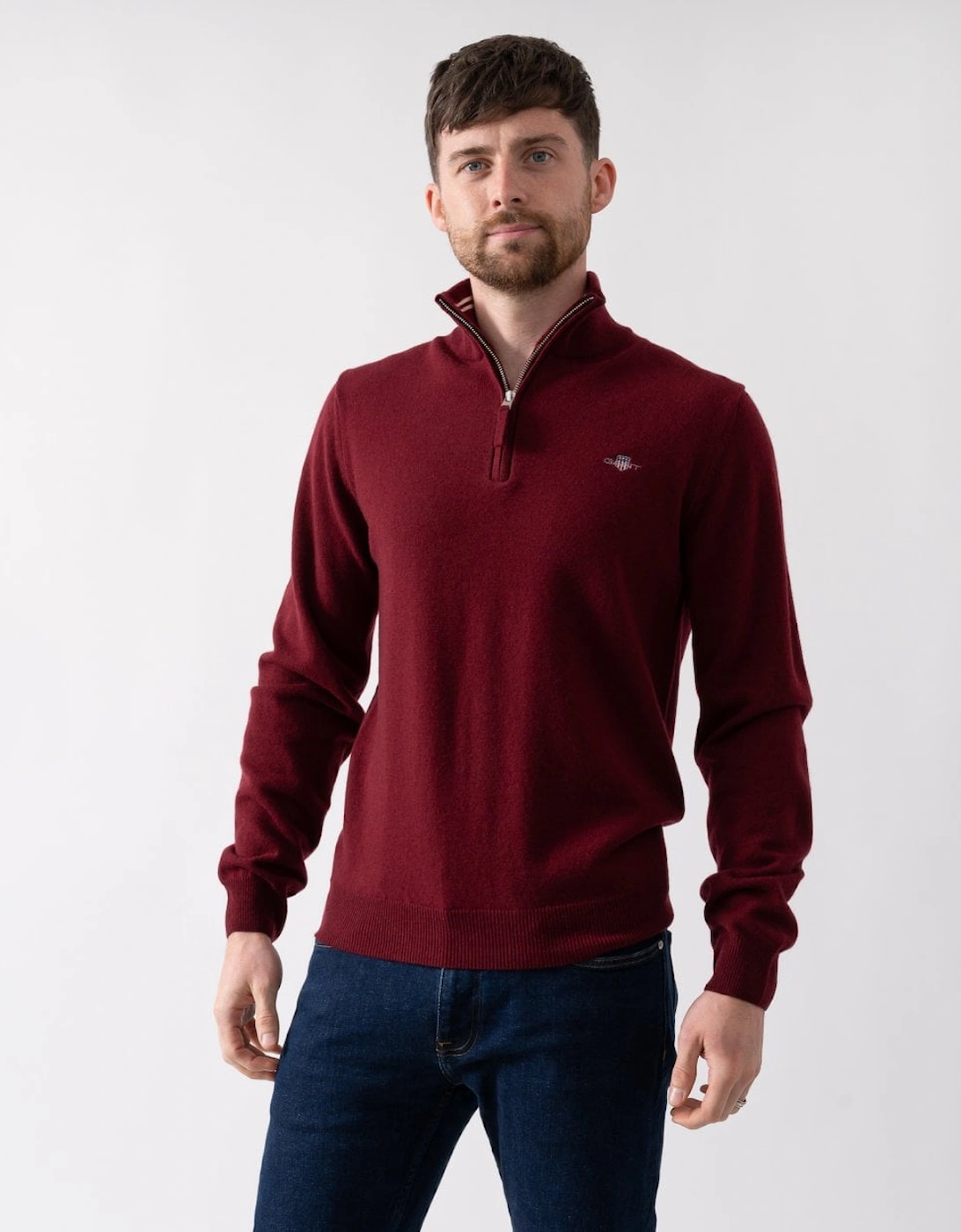 Men's GANT Mens Superfine Lambswool Half Zip Cardigan - 604 Plumped Red - Size: XL