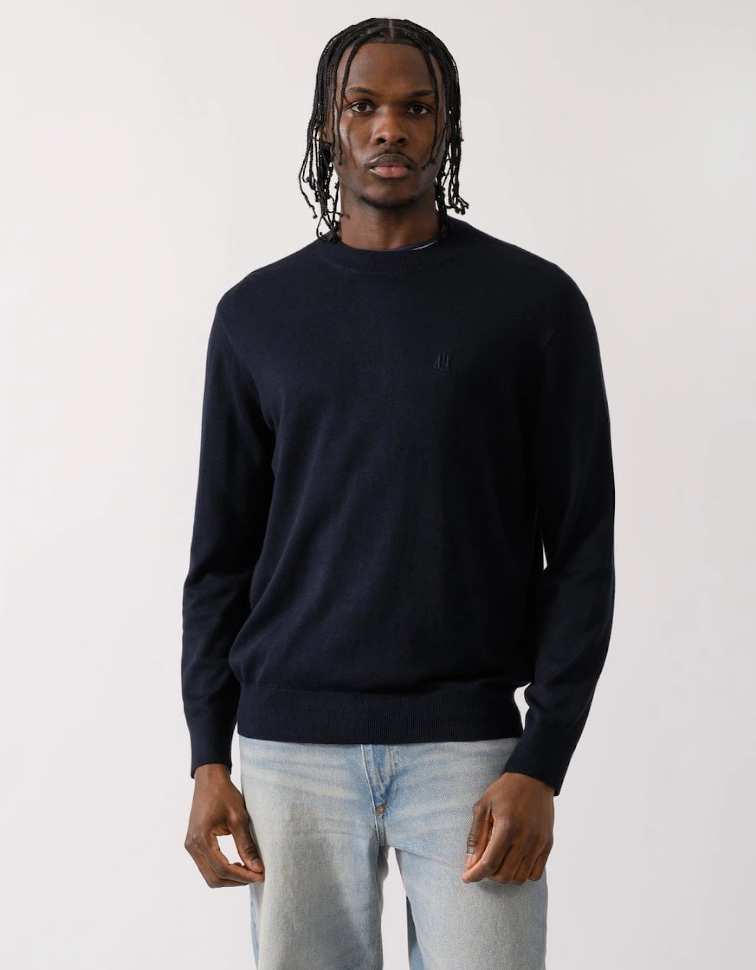 Armani Exchange Men's Black Embroidered A|X Logo Jumper - Deep Navy Ub101 - : 42/Regular Xl