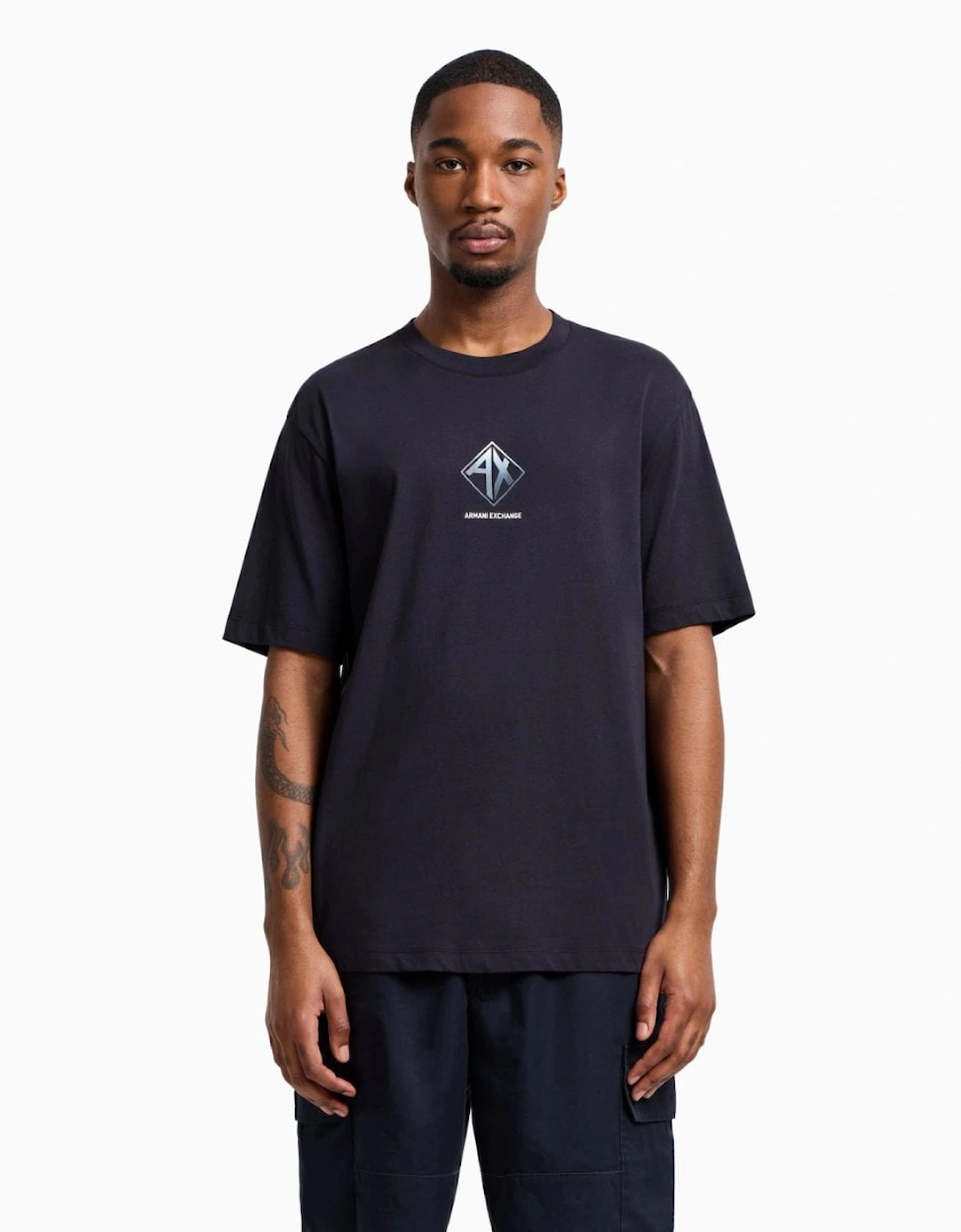 Men's Armani Exchange Mens AX Diamond Logo T-Shirt - Deep Navy UB101 - Black - Size: 38