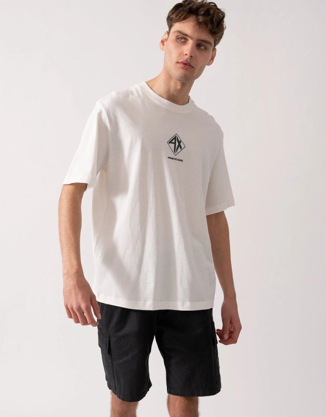 Men's Armani Exchange Mens AX Diamond Logo T-Shirt - Off White U0009 - Size: 42