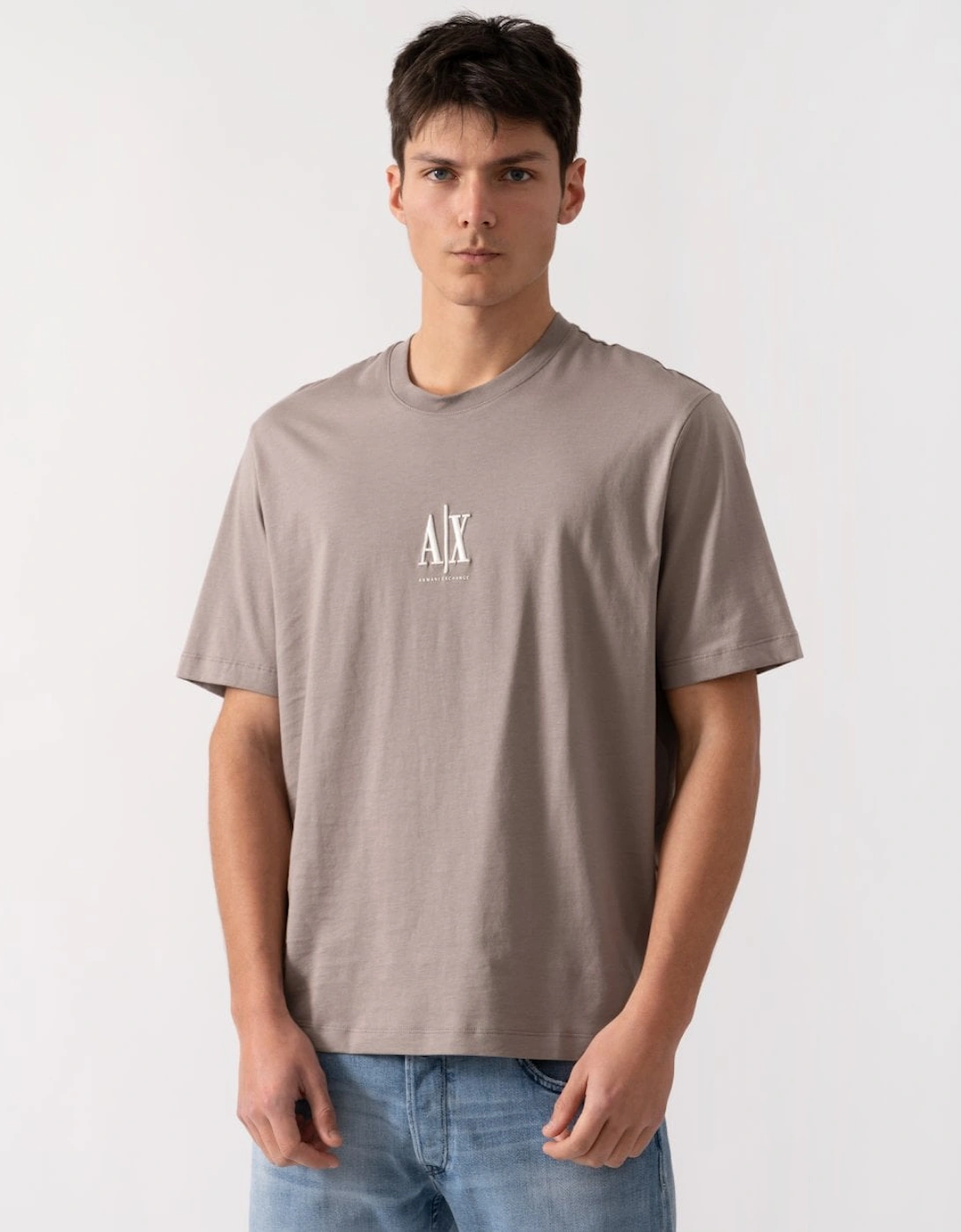 Armani Exchange Men's Grey Embroidered A|X Centre Logo T-Shirt - : 42/Regular Xl