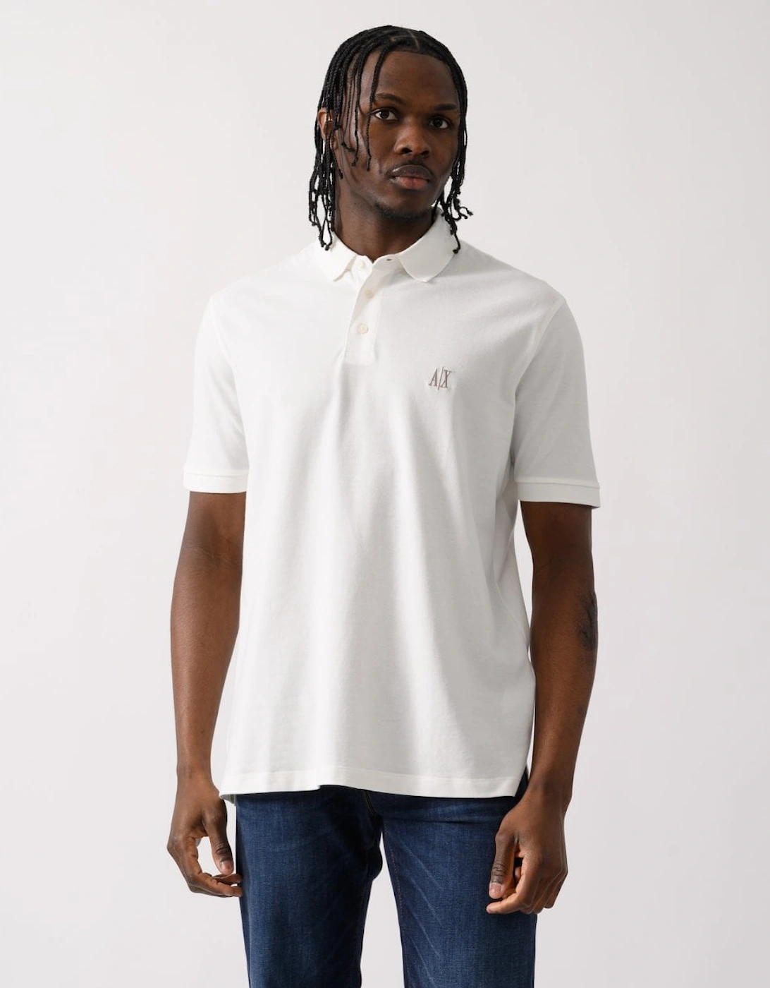 Armani Exchange Men's White Embroidered A|X Monogram Short Sleeve Polo Shirt - : 42/Regular Xl
