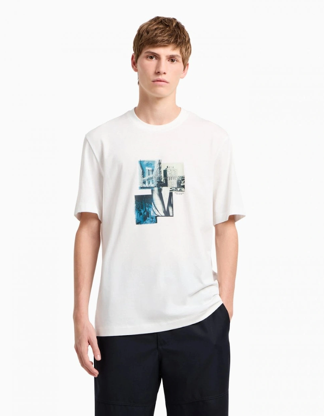 Armani Exchange Men's White Milano/New York Landmarks Graphic T-Shirt - Off U0009  40 L