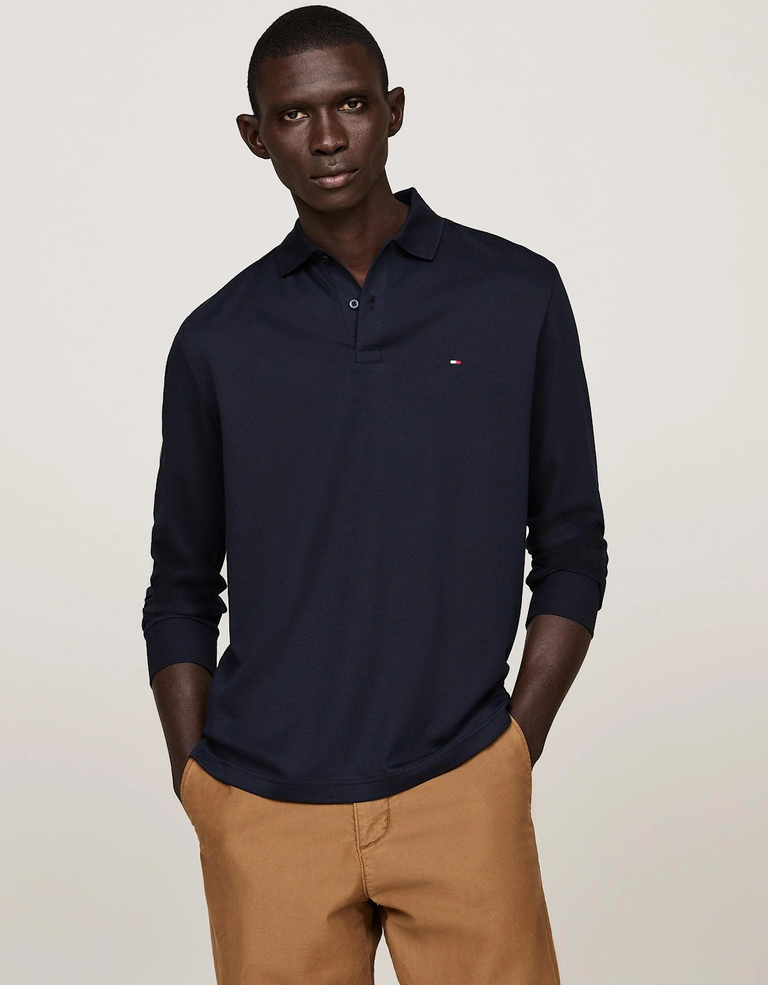 Men's Tommy Hilfiger Liquid Cotton Mens Long Sleeve Polo - Desert Sky - Blue/Black - Size: 40