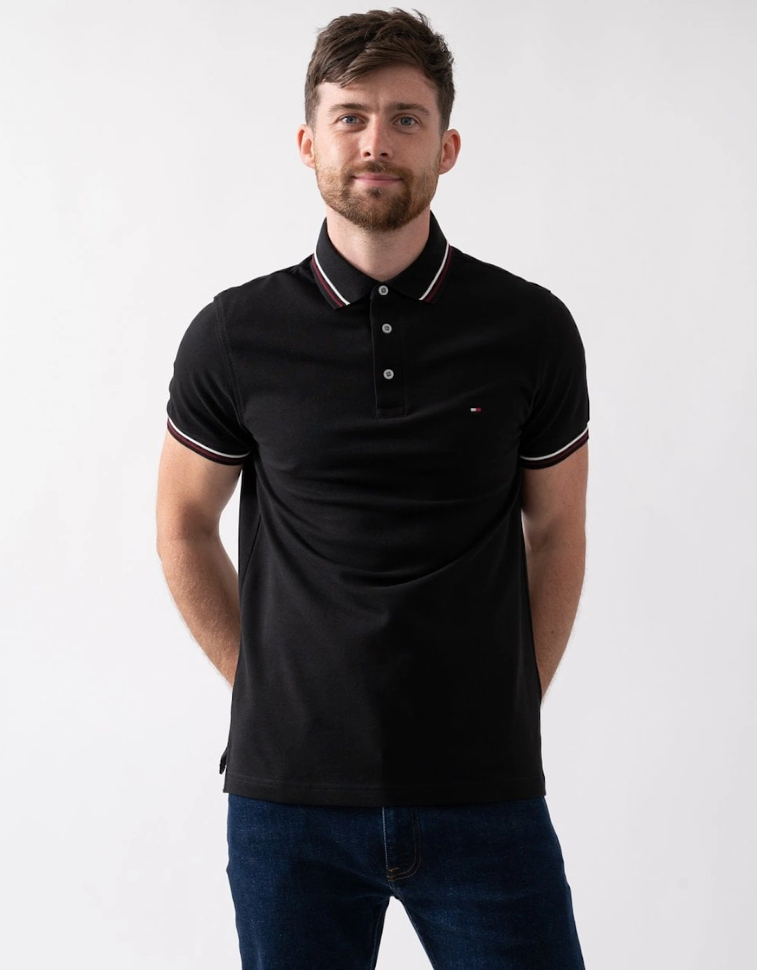 Tommy Hilfiger Men's Tommy Hilfiger Tipped Mens Slim Fit Polo - Black