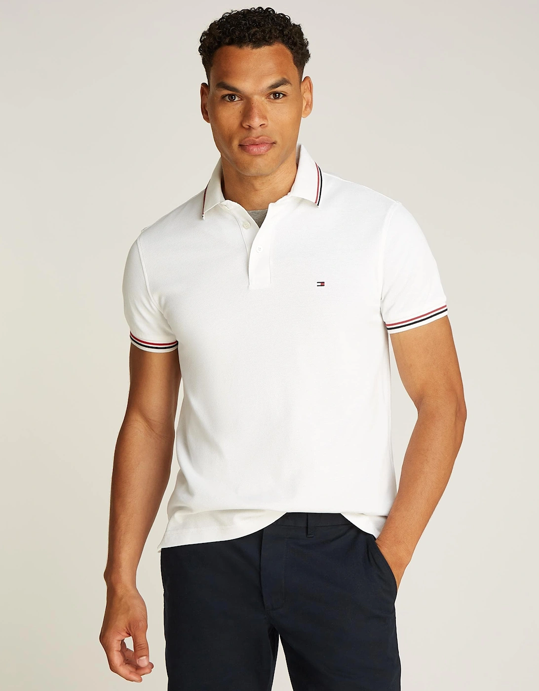 Tommy Hilfiger Men's White Tipped Slim Fit Polo - : 38/Regular M
