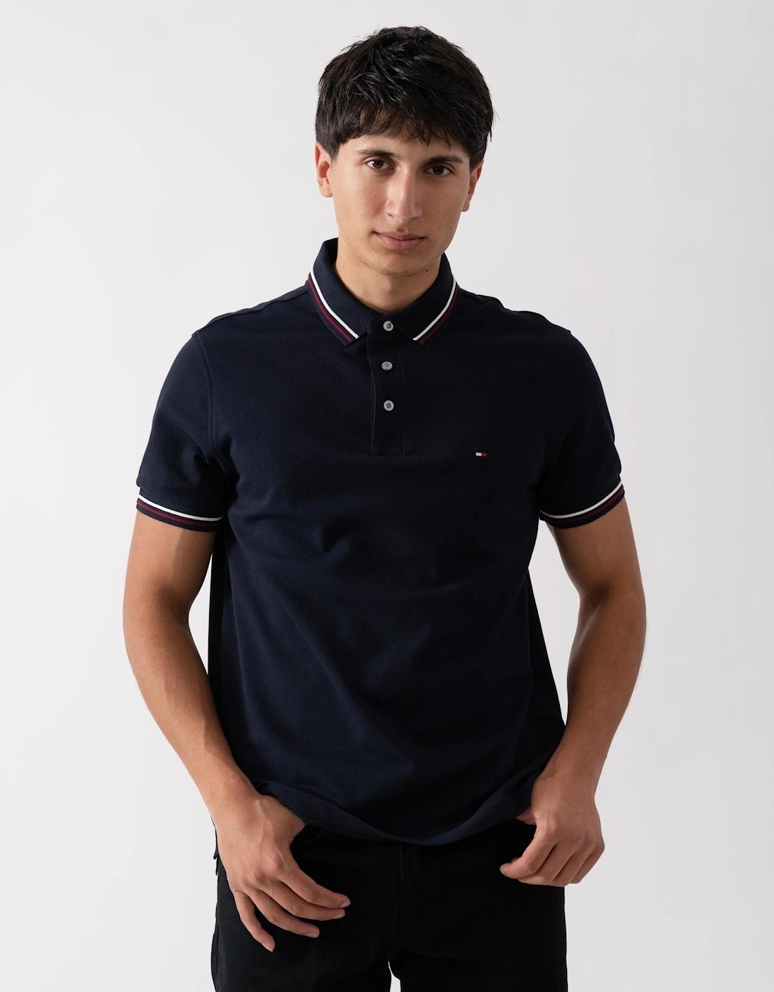 Tommy Hilfiger Fitted Polo Shirt With Piping Men's Dark Blue Large - La Redoute - Image 4