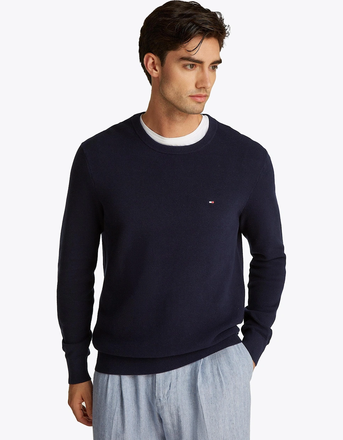 Men's Tommy Hilfiger Essential Structure Crew Neck Mens Sweatshirt - Blue/Black - Size: 38