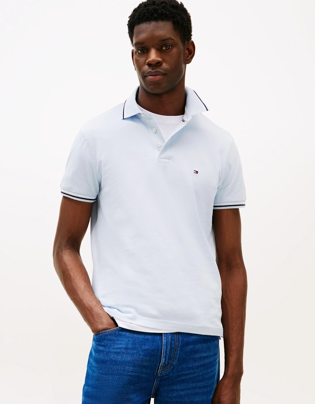 Tommy Hilfiger Men's White Tipped Slim Fit Polo - : 40/Regular L