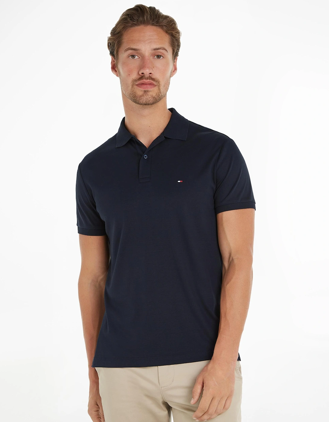 Men's Tommy Hilfiger Liquid Cotton Essential Mens Polo - Desert Sky - Blue/Black - Size: 46/Regular