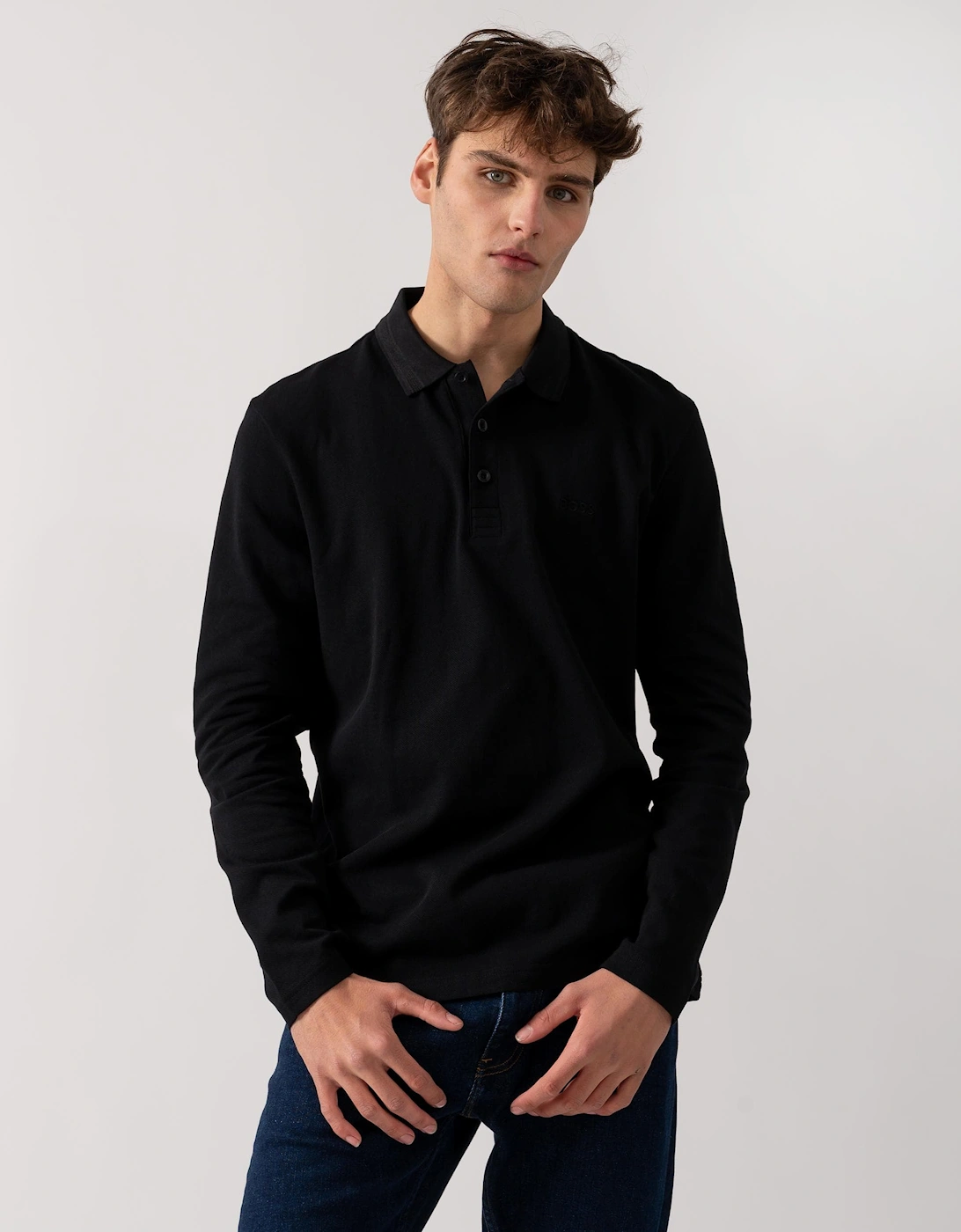 Hugo Boss Men's Boss Green Plisy Mens Long Sleeve Polo Shirt - Black 009 - Size, 40