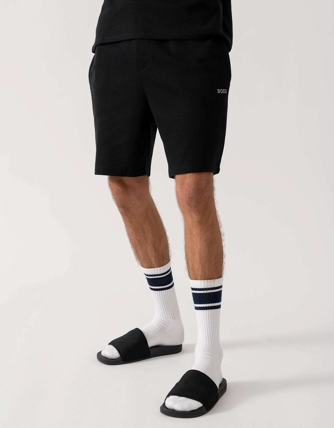 Hugo Boss Men's Black Boss Orange Waffle Cotton Blend Waffle Structure Pyjama Shorts With Embroidered Logo Nos - 001 - Size: Xl
